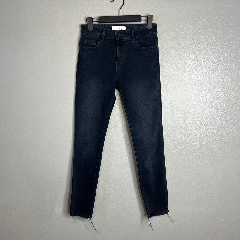 DL1961 Florence Instasculpt Cropped Jeans Sz 25 Holland Raw Hem Faded Black
